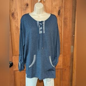 Ruby Rd. Navy Lace-Up Sweatshirt